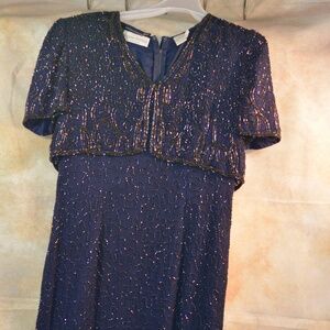Vanessa Stevens L Beaded Blue Formal Length Dress !00% Silk